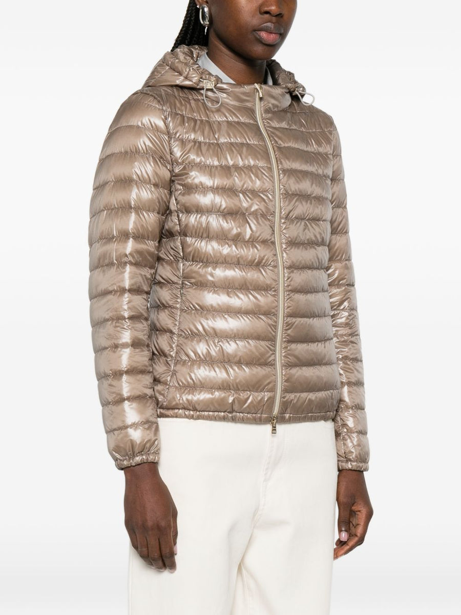 HERNO Nylon Short Down Jacket for Women with Drawstring Hood, Premium Lightweight Warmth, Grey