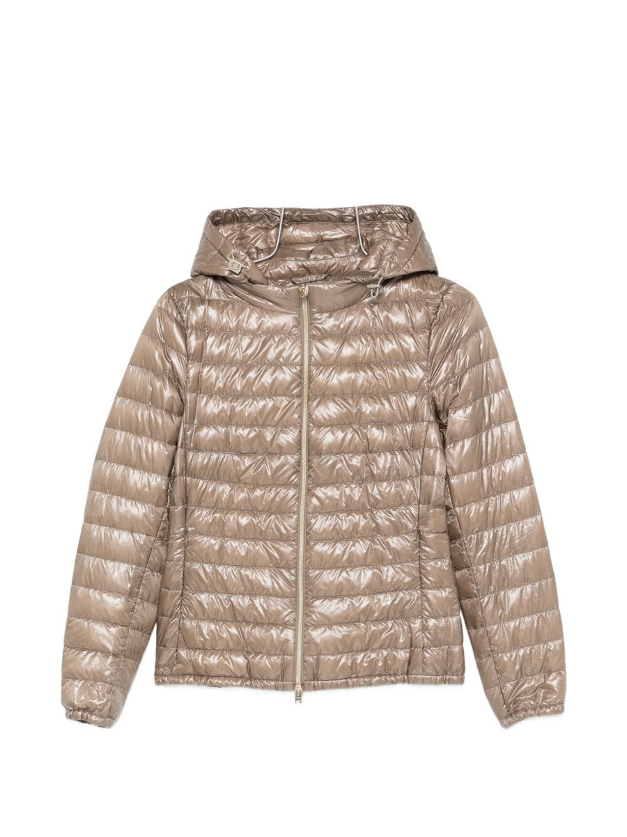 HERNO Nylon Short Down Jacket for Women with Drawstring Hood, Premium Lightweight Warmth, Grey