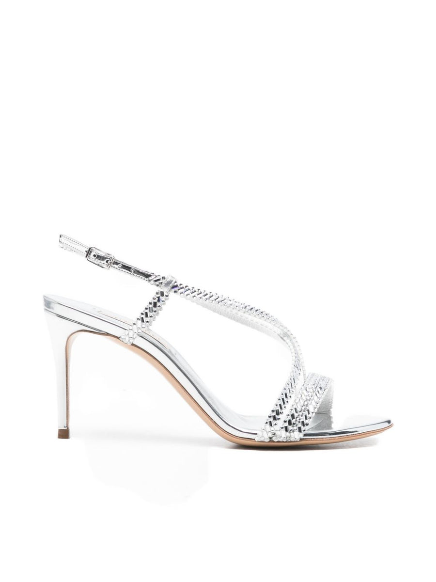 Casadei Starsway Julia Sandals For Women Luxurious Criss Cross Slingback Open Toe 9cm Heel Silver