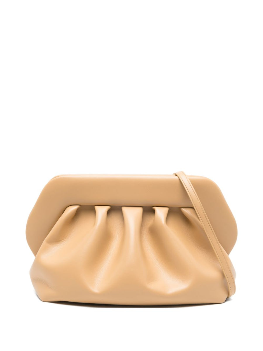 Vegan Fabric Clutch Themoire' Compact Eco Lux For Modern Eco Conscious Women Beige Gathered Strap Dust Bag Included