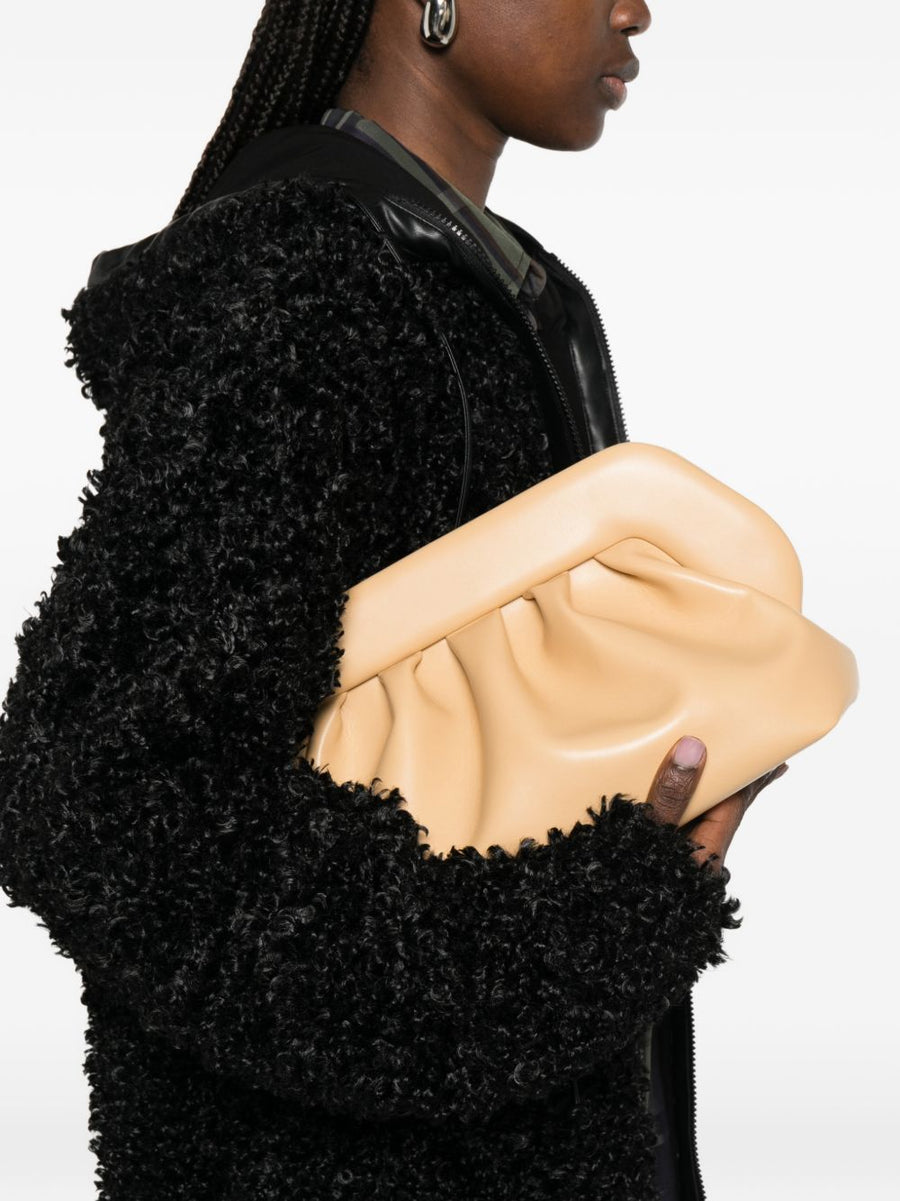 Vegan Fabric Clutch Themoire' Compact Eco Lux For Modern Eco Conscious Women Beige Gathered Strap Dust Bag Included