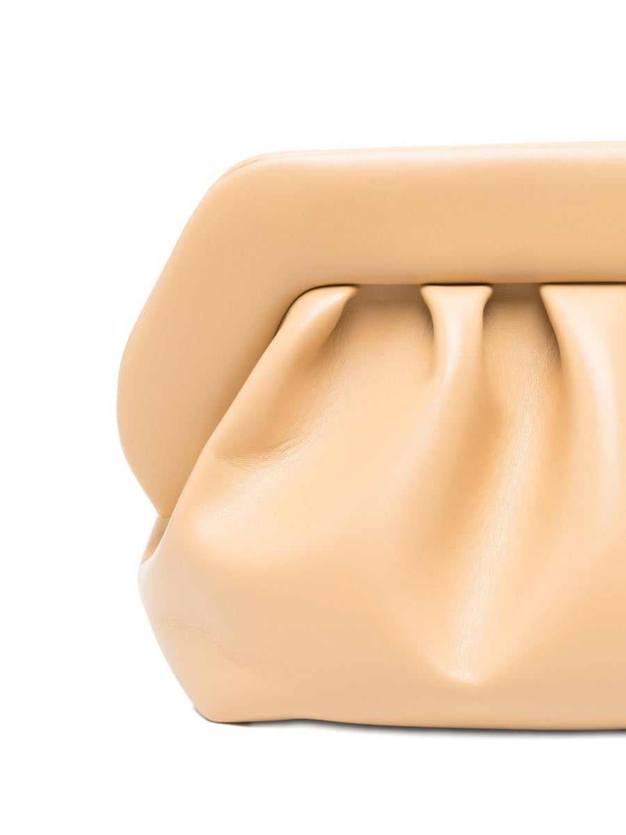 Vegan Fabric Clutch Themoire' Compact Eco Lux For Modern Eco Conscious Women Beige Gathered Strap Dust Bag Included