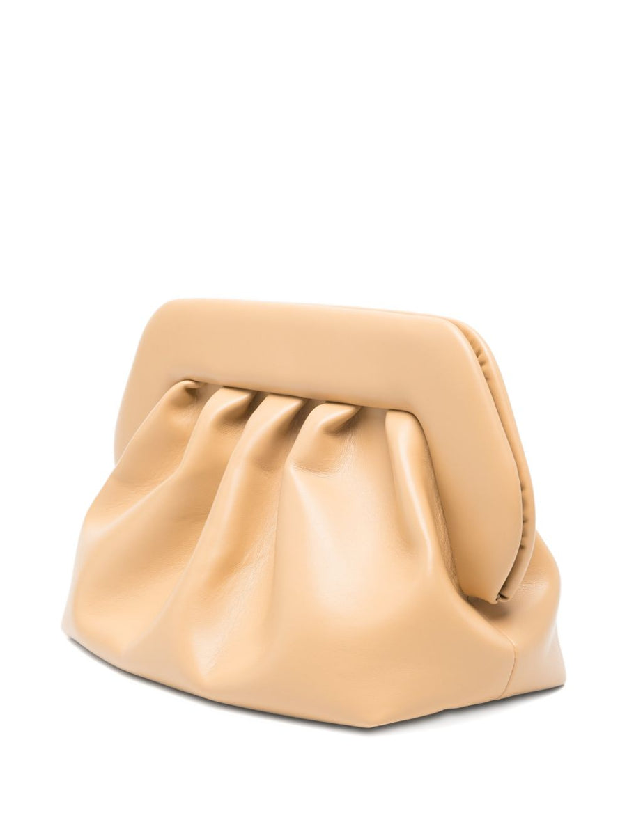 Vegan Fabric Clutch Themoire' Compact Eco Lux For Modern Eco Conscious Women Beige Gathered Strap Dust Bag Included