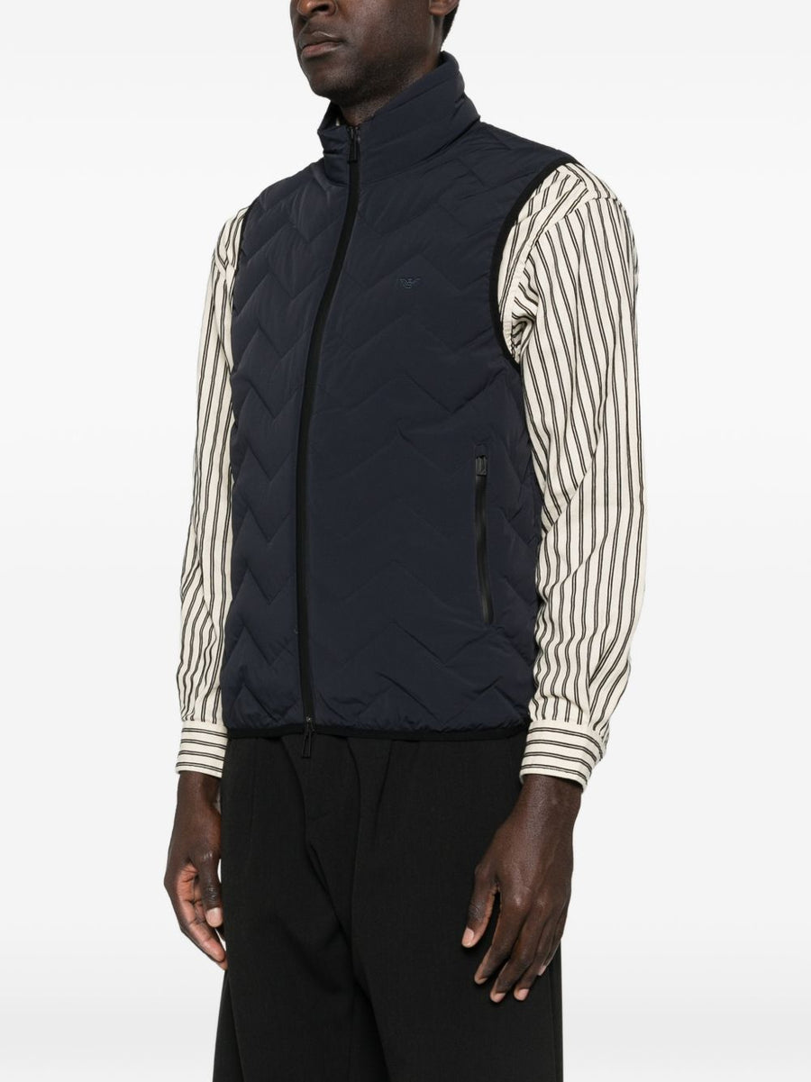 Emporio Armani Navy Down Vest For Men Front Zip Premium Insulated Quilted Luxury Comfort