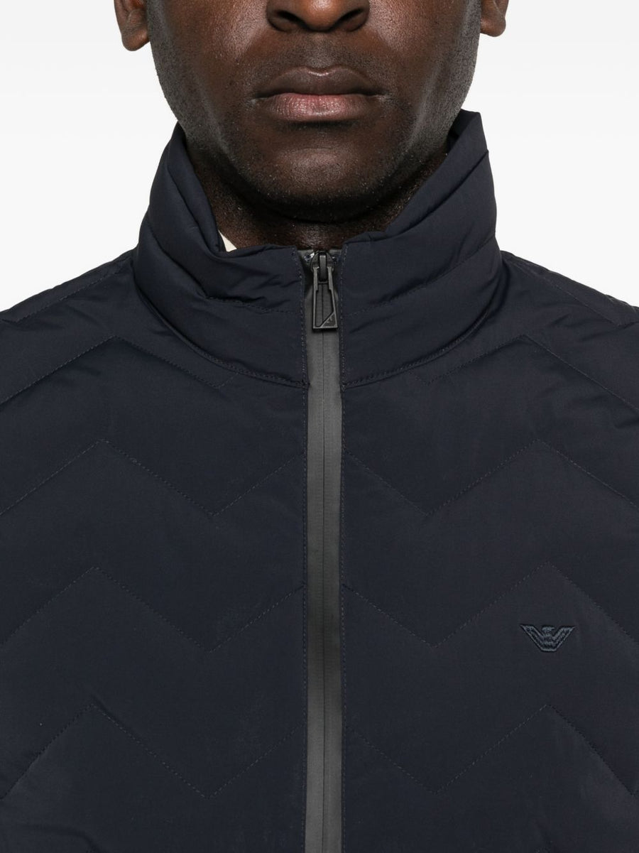 Emporio Armani Navy Down Vest For Men Front Zip Premium Insulated Quilted Luxury Comfort