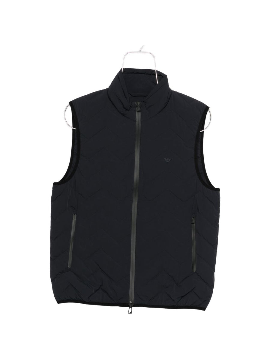 Emporio Armani Navy Down Vest For Men Front Zip Premium Insulated Quilted Luxury Comfort