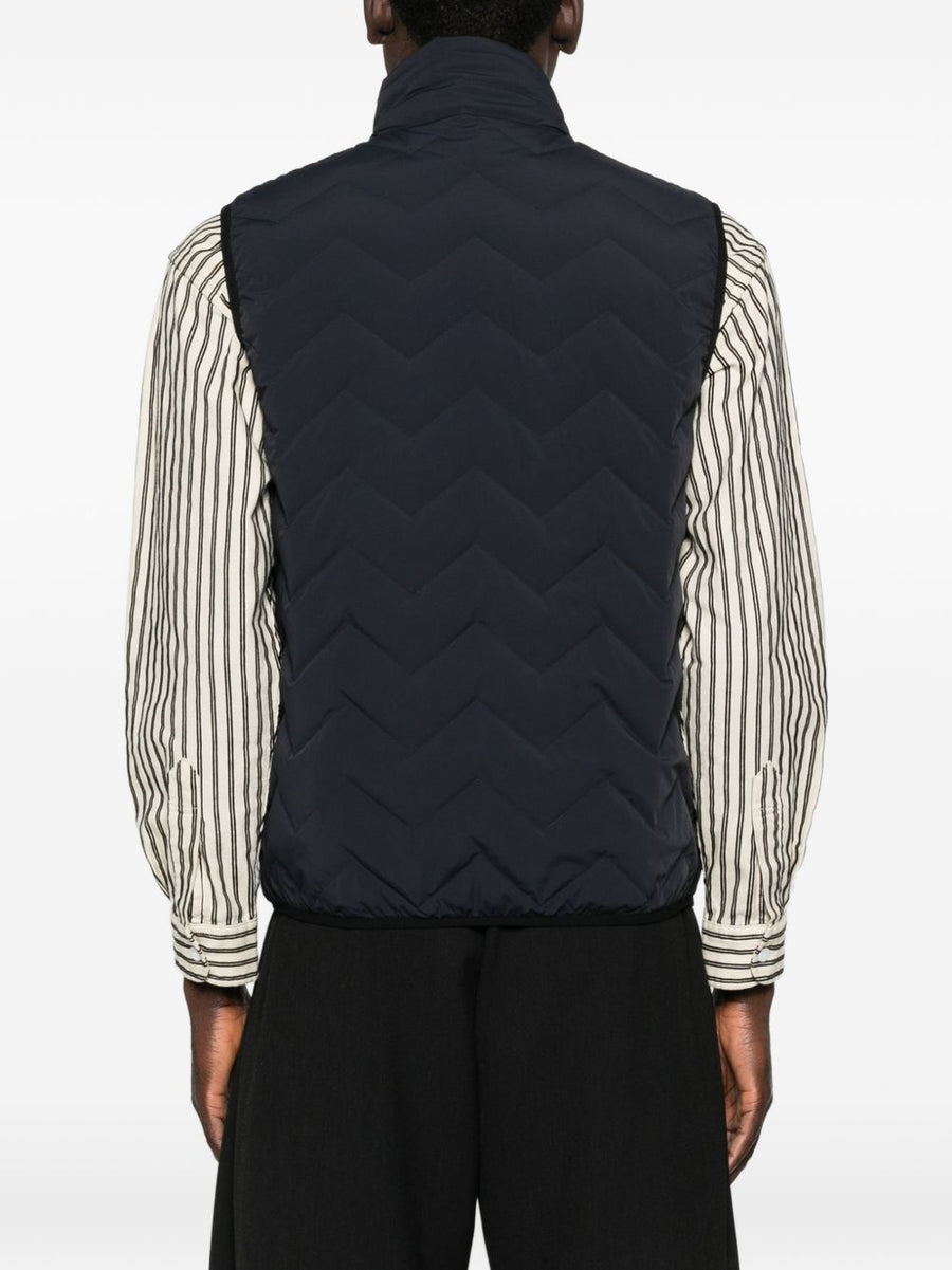 Emporio Armani Navy Down Vest For Men Front Zip Premium Insulated Quilted Luxury Comfort