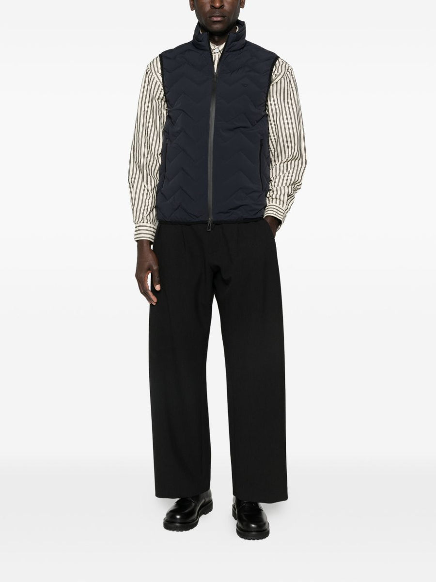 Emporio Armani Navy Down Vest For Men Front Zip Premium Insulated Quilted Luxury Comfort