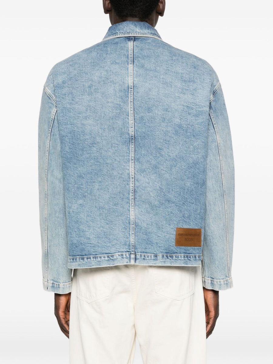 Emporio Armani Denim Jacket For Men Light Blue Stretch Cotton Timeless Smart Casual Outerwear
