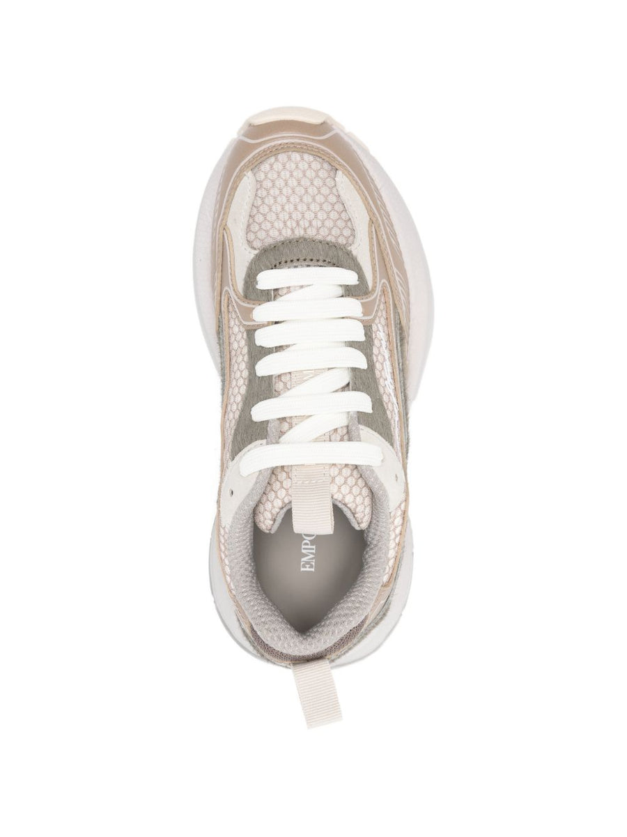 Emporio Armani Mesh Sneakers for Women Beige Breathable Mesh Upper Luxury Details and High Rubber Sole