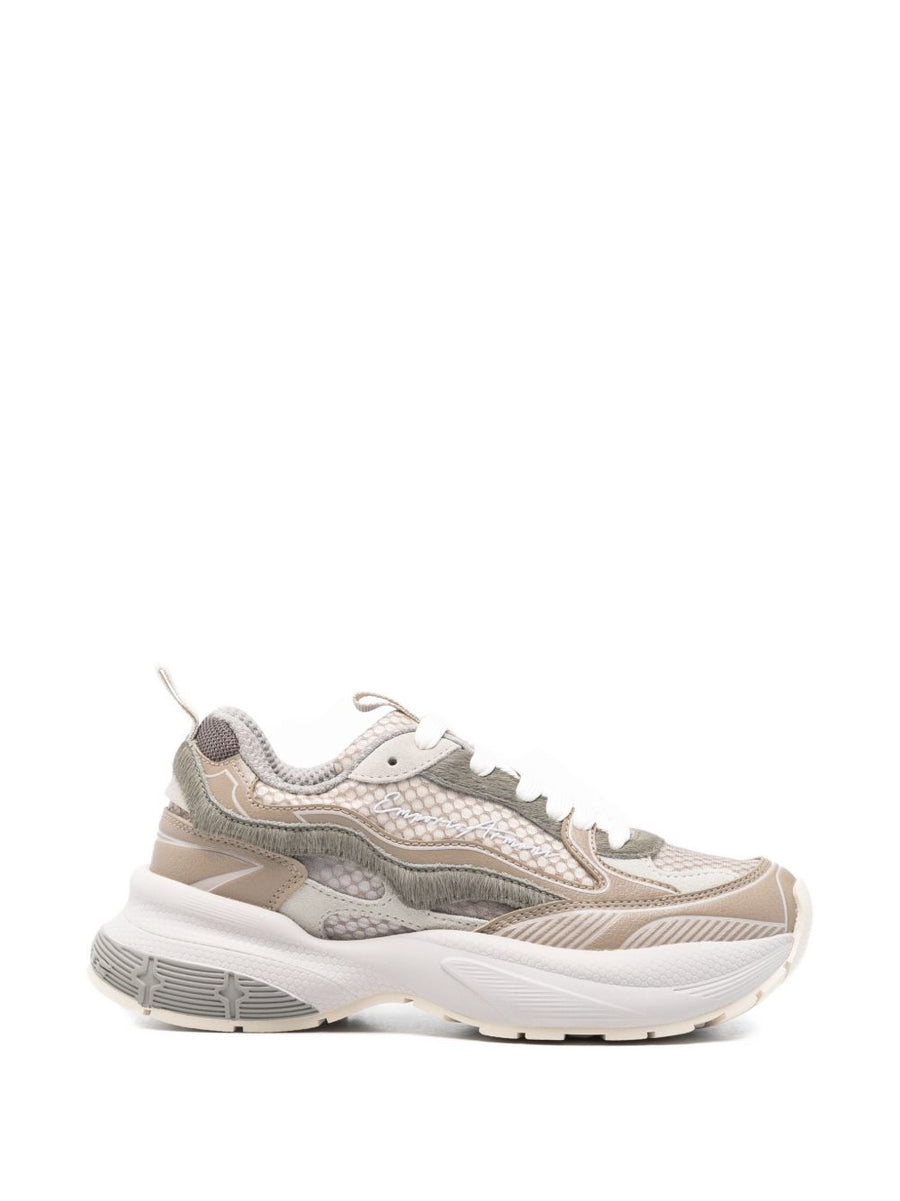 Emporio Armani Mesh Sneakers for Women Beige Breathable Mesh Upper Luxury Details and High Rubber Sole