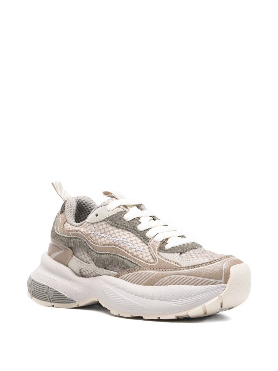 Emporio Armani Mesh Sneakers for Women Beige Breathable Mesh Upper Luxury Details and High Rubber Sole