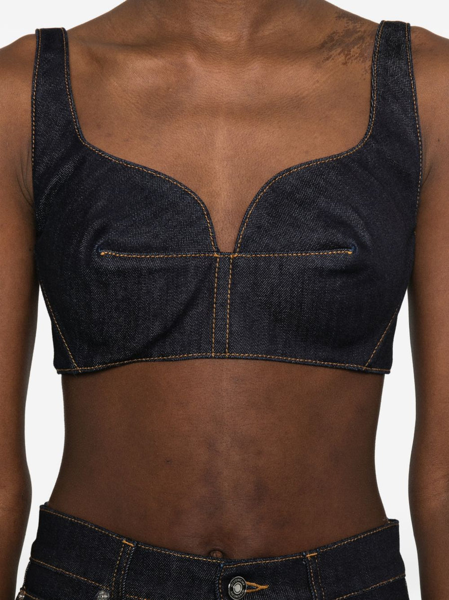 Givenchy Denim Cotton Bra Top For Women With Sculpted Lines And Raw Denim Texture
