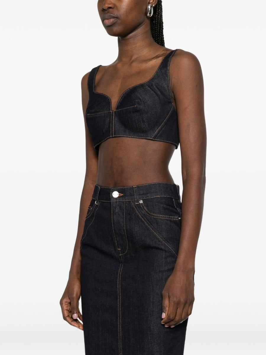 Givenchy Denim Cotton Bra Top For Women With Sculpted Lines And Raw Denim Texture