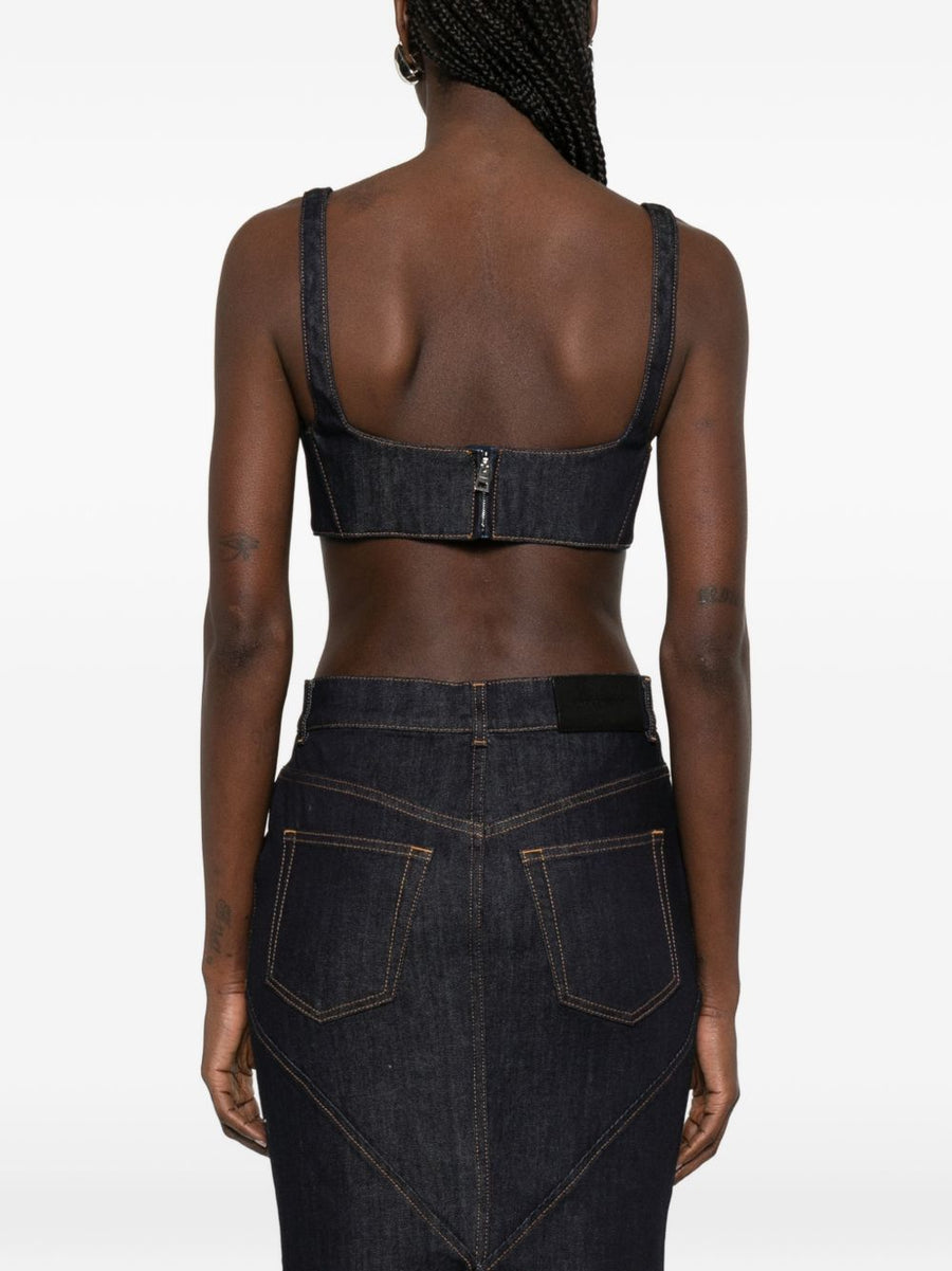 Givenchy Denim Cotton Bra Top For Women With Sculpted Lines And Raw Denim Texture