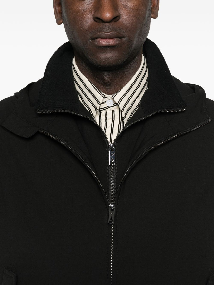Emporio Armani Black Wool Vest Hooded Zip Closure For Men Premium Virgin Wool Layering Essential