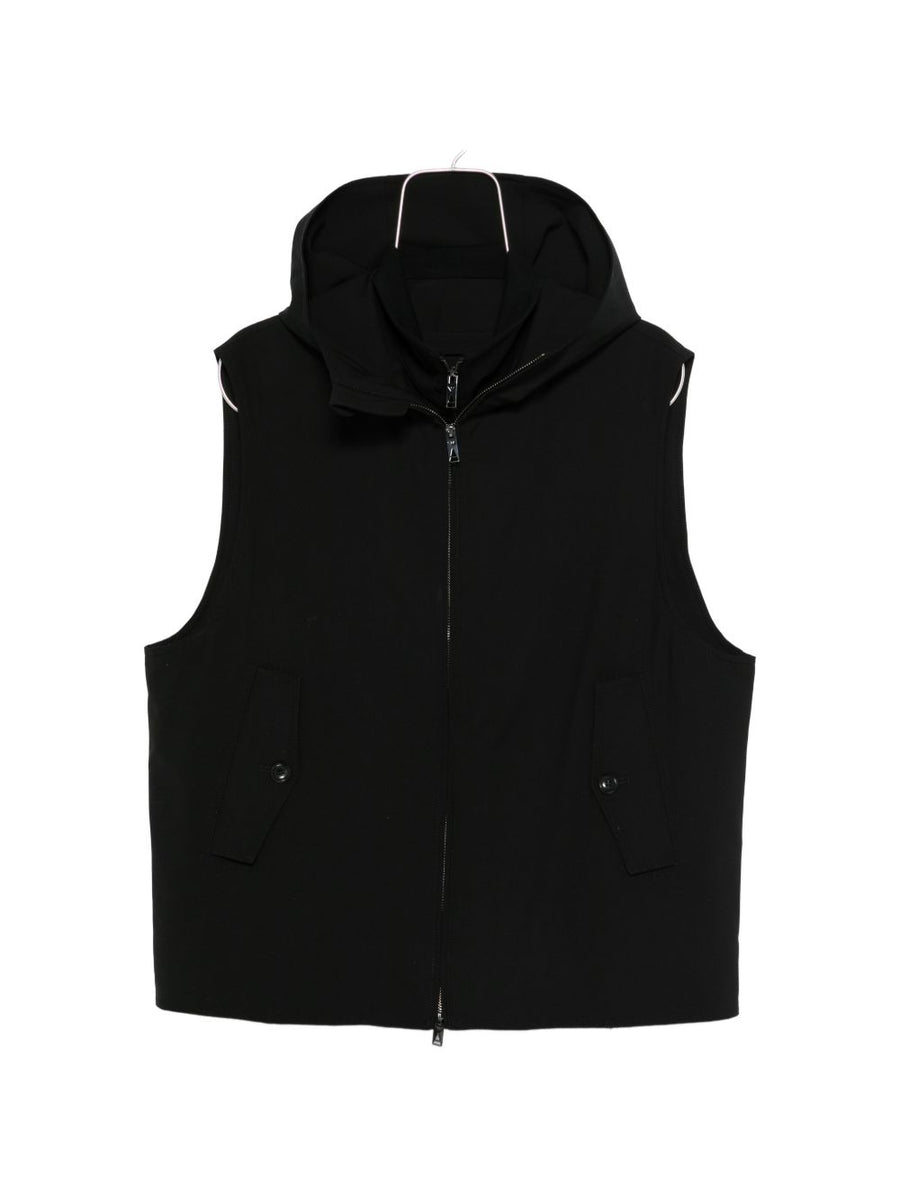 Emporio Armani Black Wool Vest Hooded Zip Closure For Men Premium Virgin Wool Layering Essential