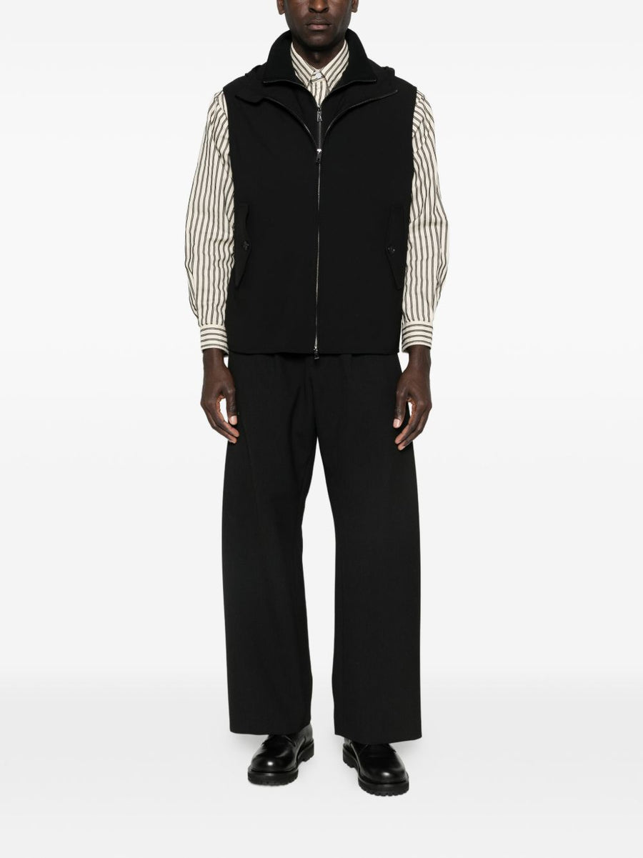 Emporio Armani Black Wool Vest Hooded Zip Closure For Men Premium Virgin Wool Layering Essential