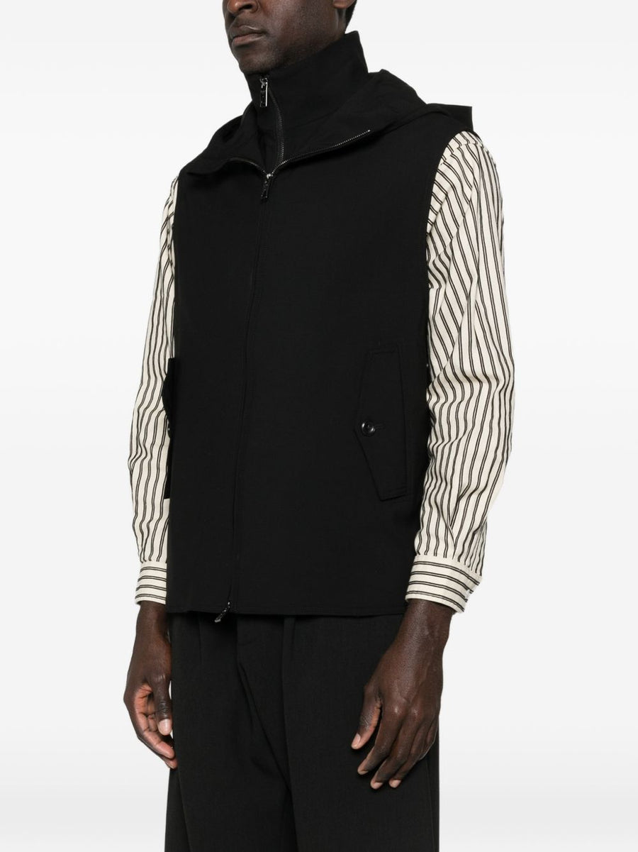 Emporio Armani Black Wool Vest Hooded Zip Closure For Men Premium Virgin Wool Layering Essential