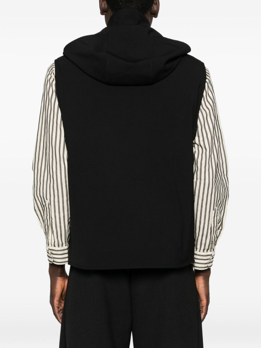 Emporio Armani Black Wool Vest Hooded Zip Closure For Men Premium Virgin Wool Layering Essential