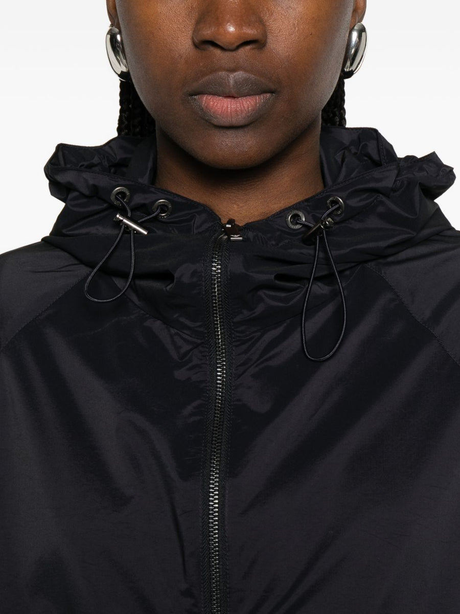 Emporio Armani Nylon Blouson Jacket for Women Luxurious Lightweight Hooded Front Zip Navy