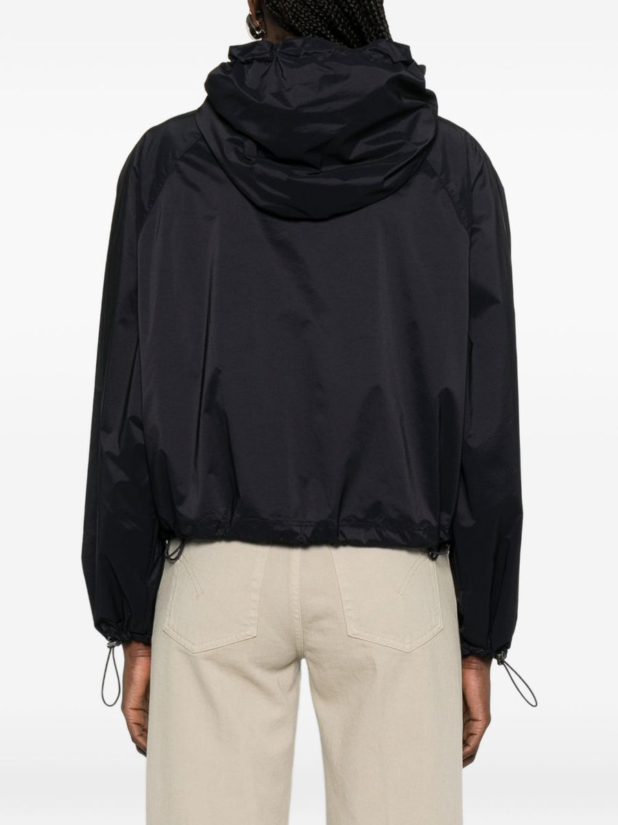 Emporio Armani Nylon Blouson Jacket for Women Luxurious Lightweight Hooded Front Zip Navy