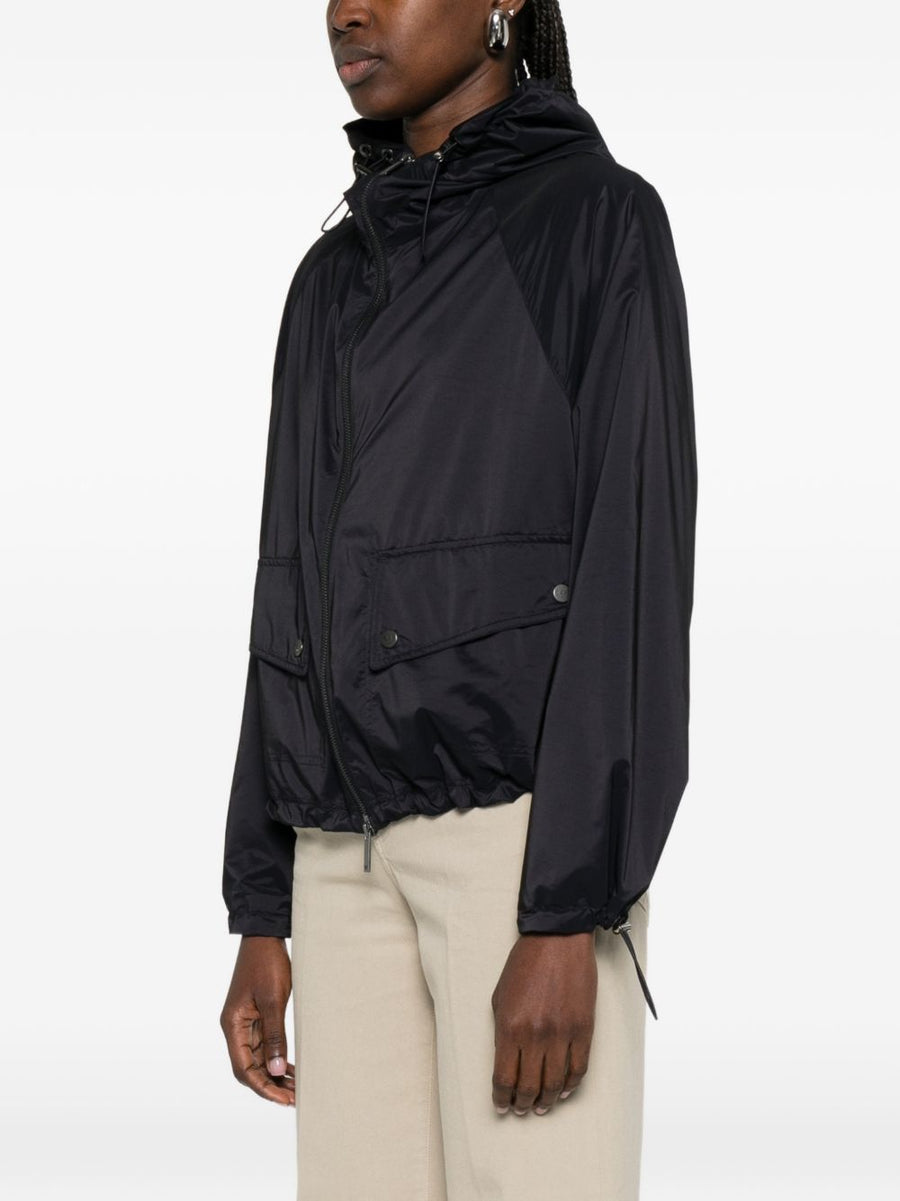 Emporio Armani Nylon Blouson Jacket for Women Luxurious Lightweight Hooded Front Zip Navy