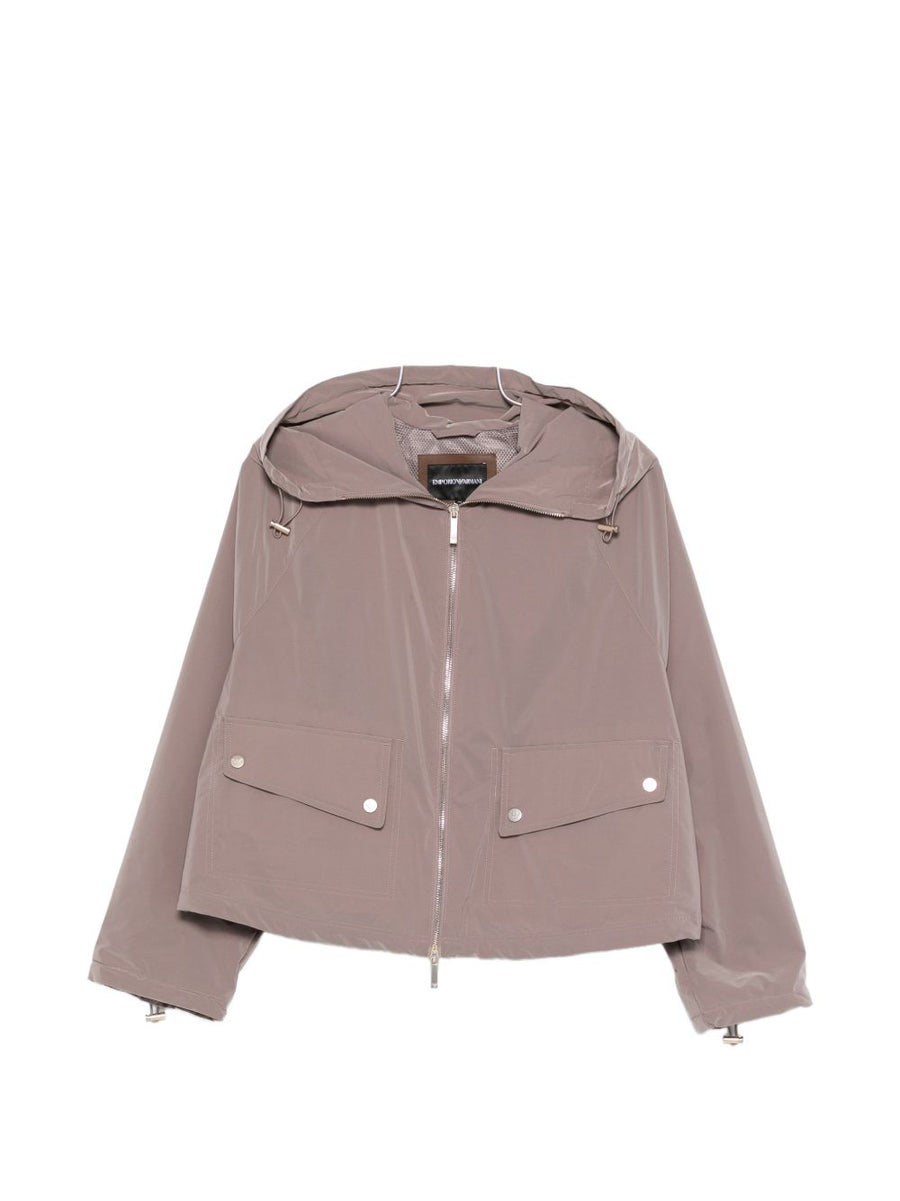 Emporio Armani Nylon Blouson Jacket For Women With Hood Front Zip Lightweight Luxury Outerwear
