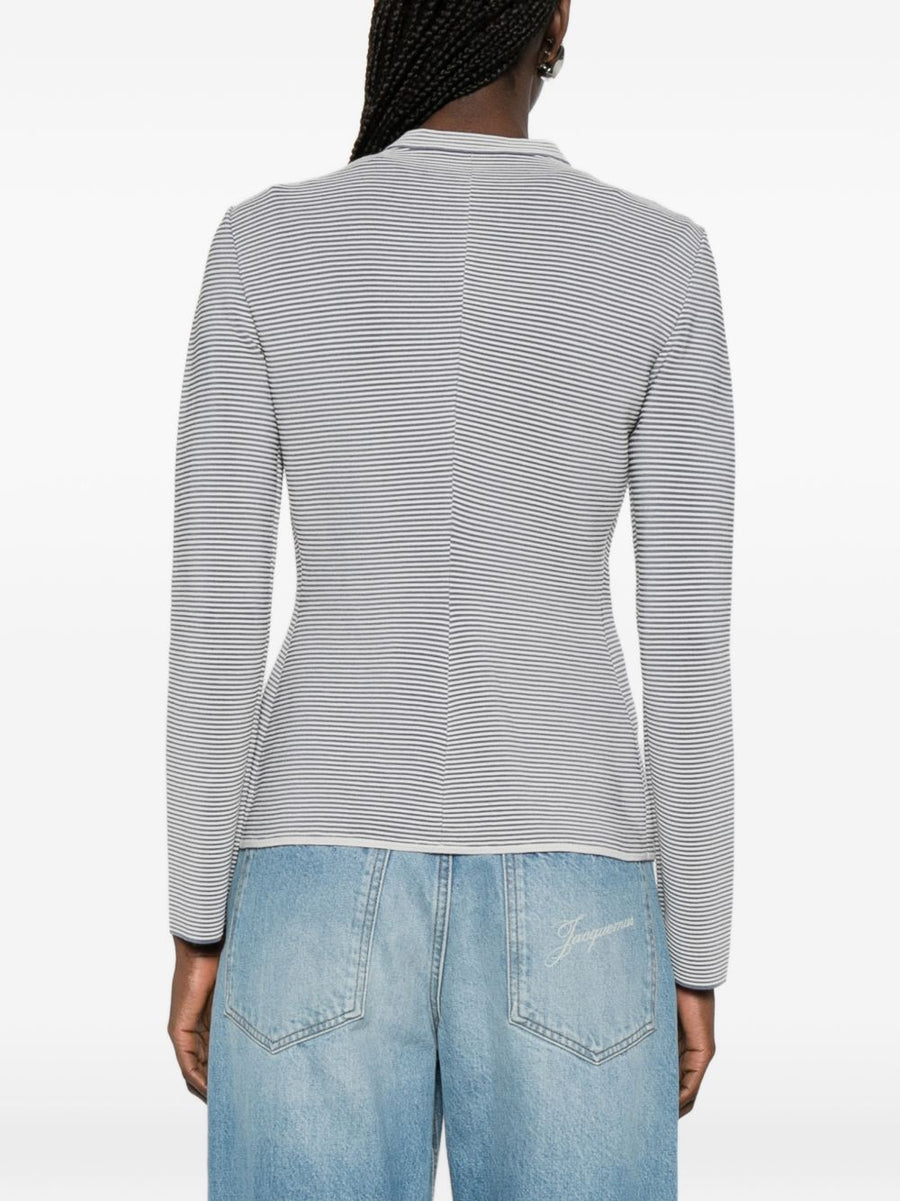 Emporio Armani Striped Blazer Jacket For Women Polished Versatile Tailored Luxury Overlapping Panel