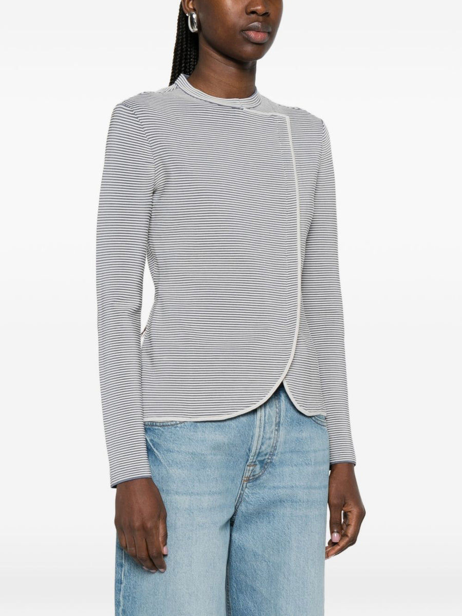 Emporio Armani Striped Blazer Jacket For Women Polished Versatile Tailored Luxury Overlapping Panel