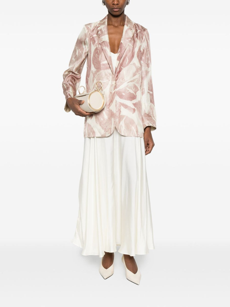 Alysi Printed Silk Jacket For Women With Floral Powder Print Notched Lapels Elegant Spring Summer 2026