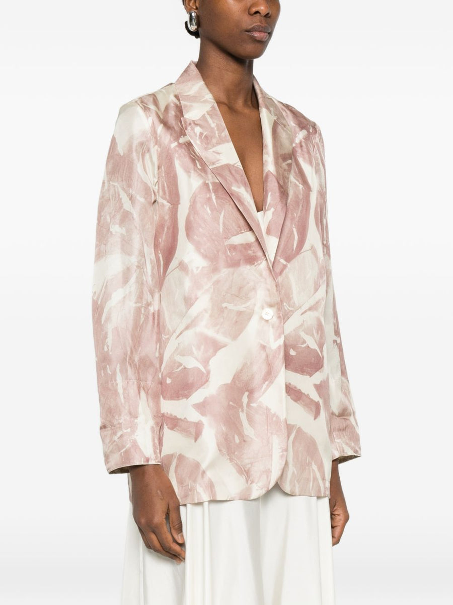 Alysi Printed Silk Jacket For Women With Floral Powder Print Notched Lapels Elegant Spring Summer 2026