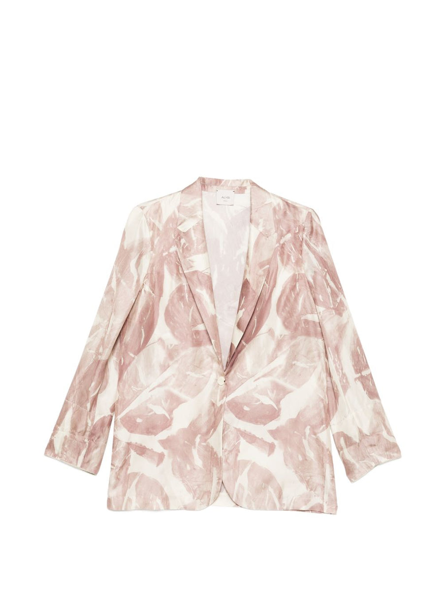 Alysi Printed Silk Jacket For Women With Floral Powder Print Notched Lapels Elegant Spring Summer 2026