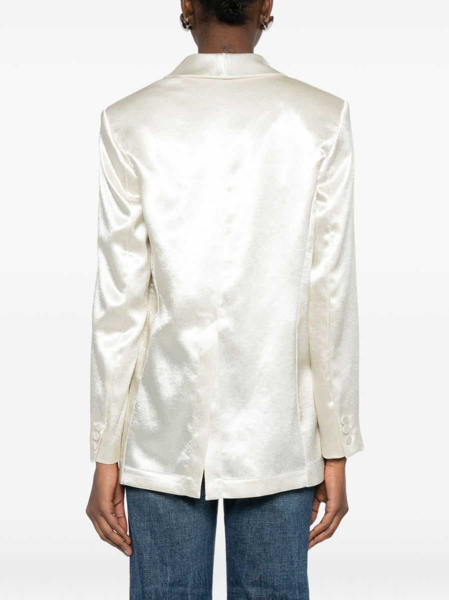 Alysi Silk and Nylon Single-Breasted White Blazer for Women Tailored Versatile Office to Casual