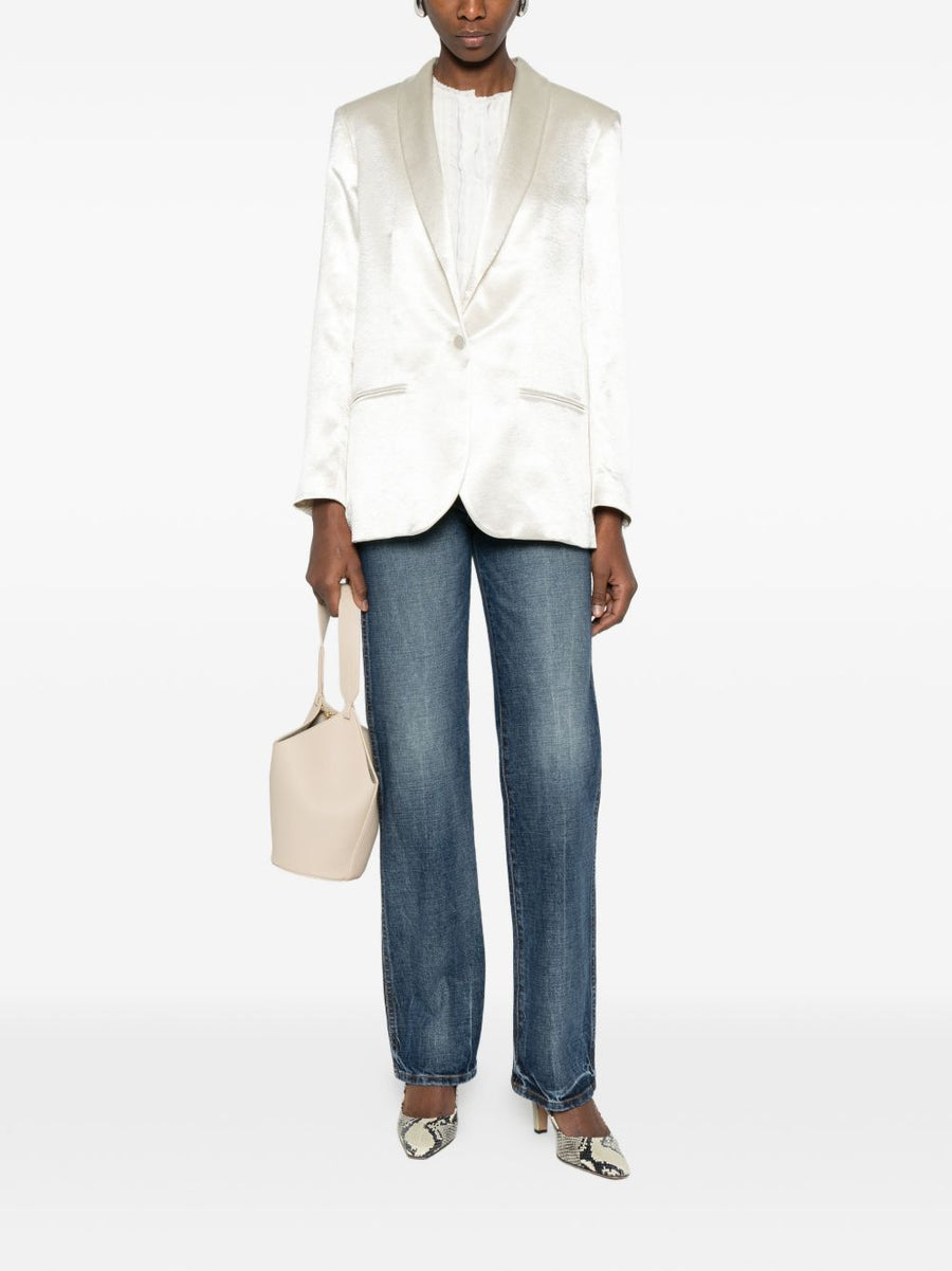 Alysi Silk and Nylon Single-Breasted White Blazer for Women Tailored Versatile Office to Casual