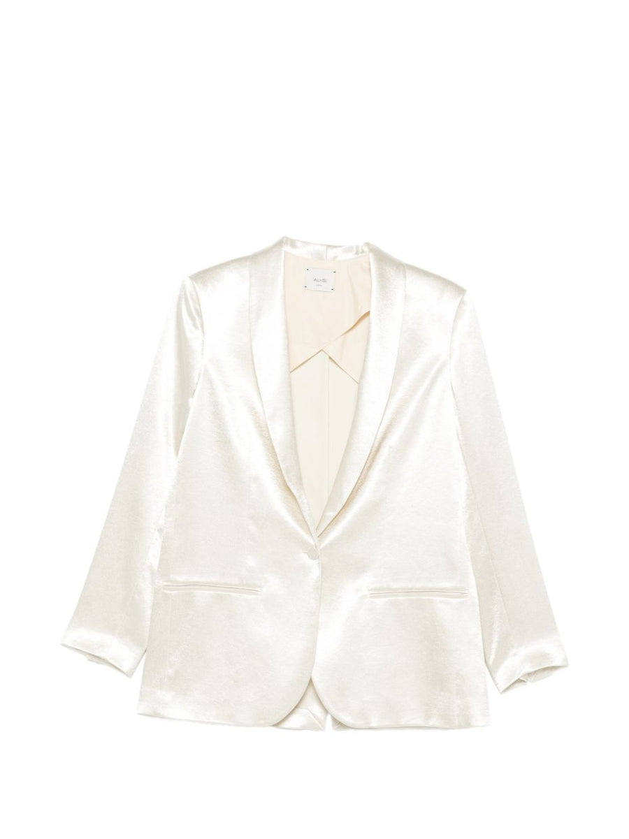 Alysi Silk and Nylon Single-Breasted White Blazer for Women Tailored Versatile Office to Casual