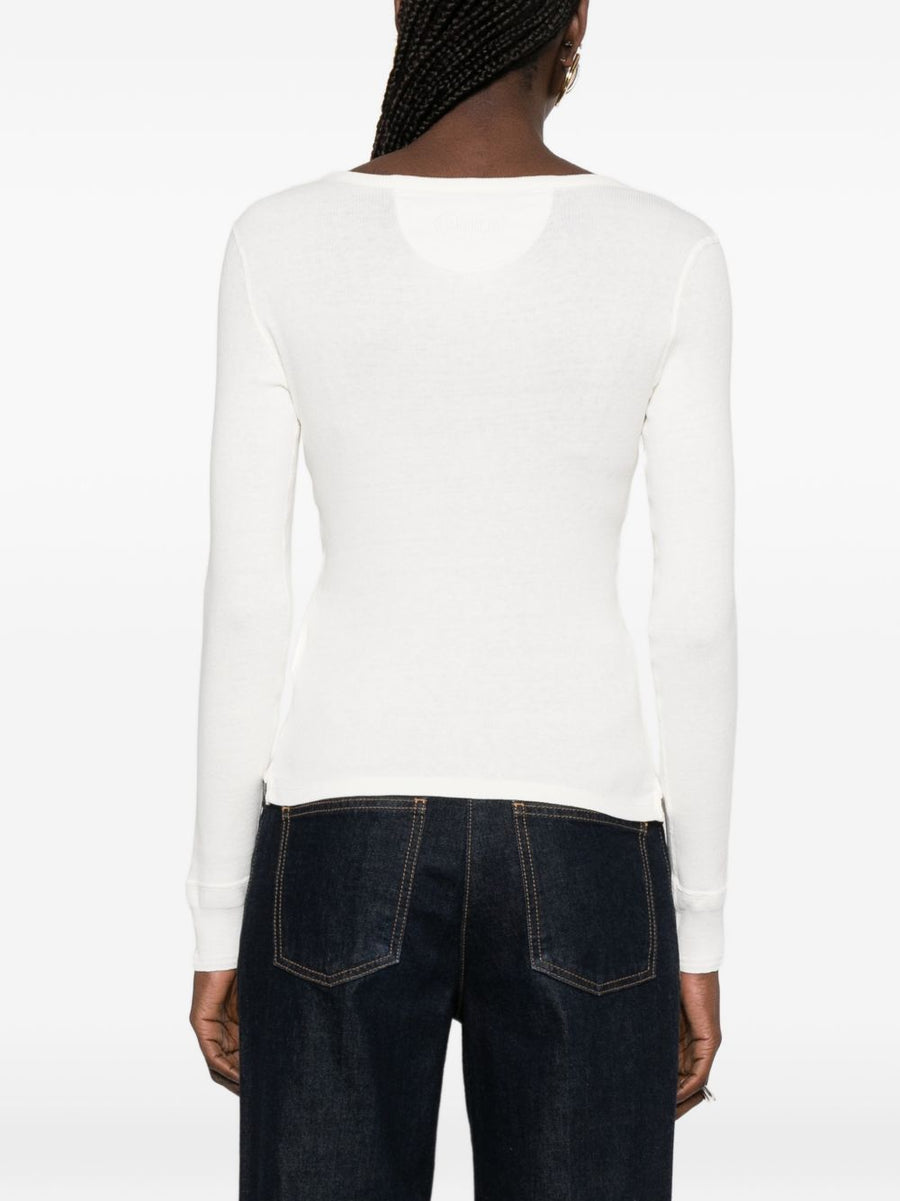 Chloé 100 Percent Cotton Sweater For Women Breathable Everyday Luxe Front Button Knit Natural White