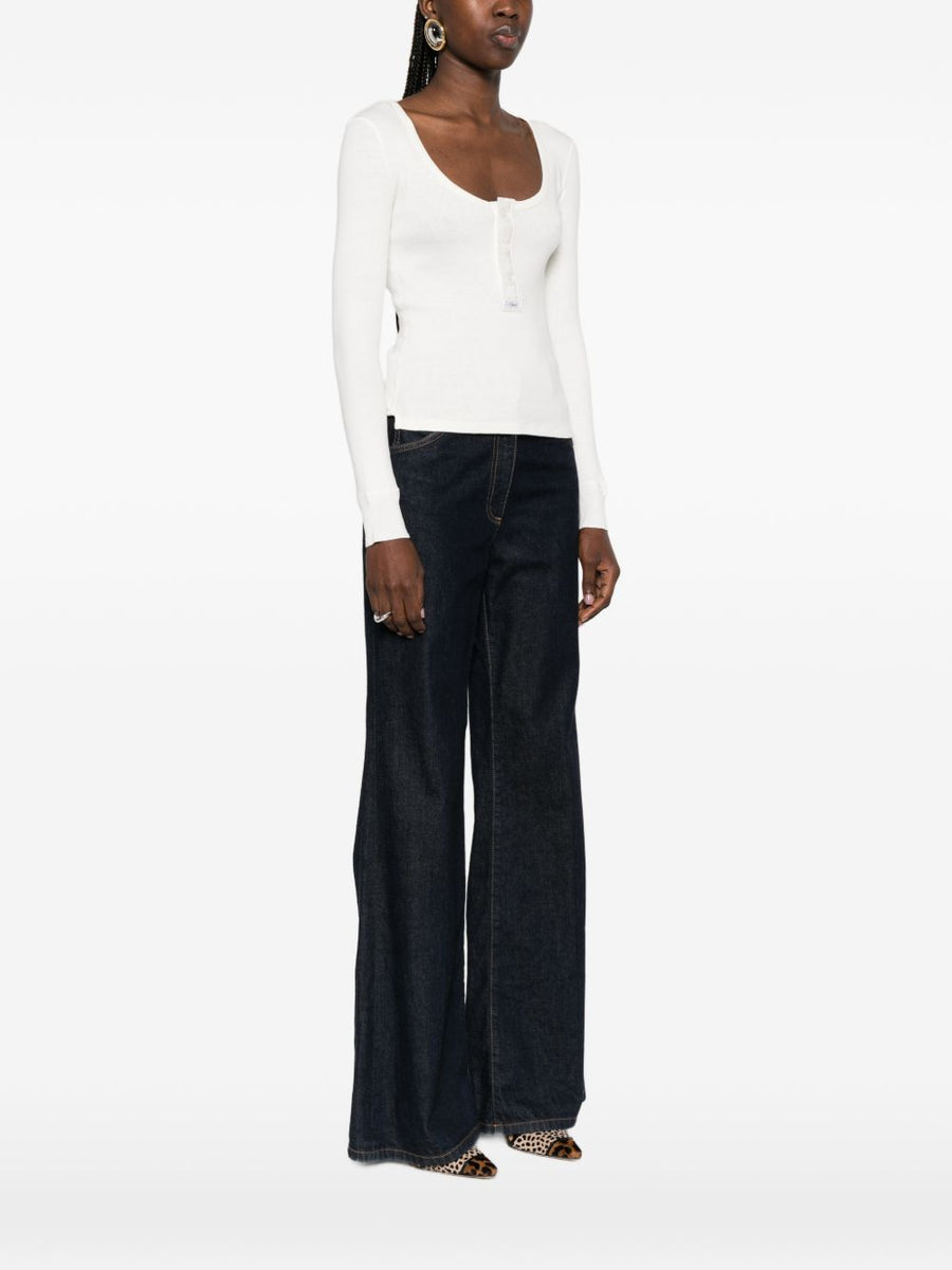 Chloé 100 Percent Cotton Sweater For Women Breathable Everyday Luxe Front Button Knit Natural White