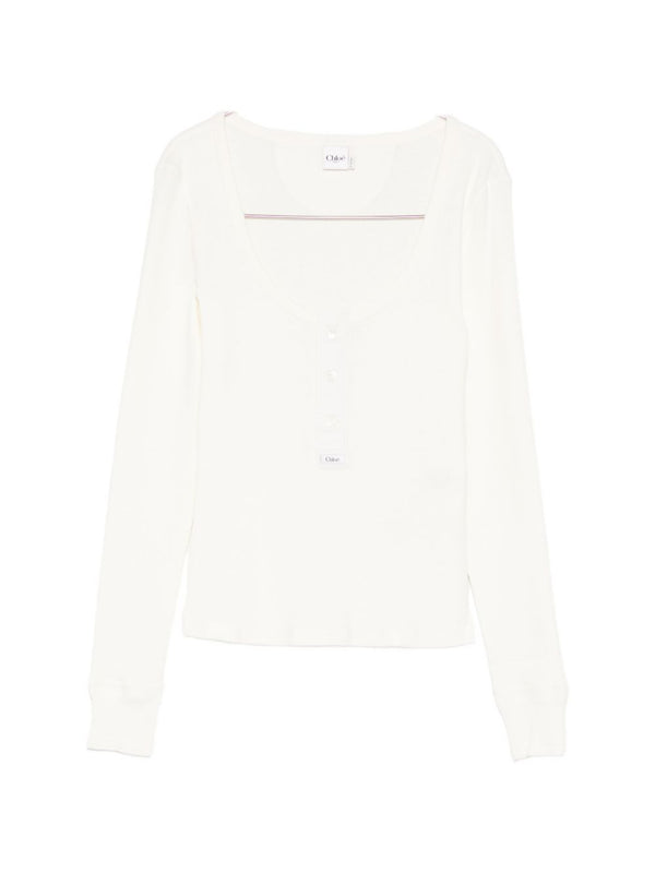 Chloé 100 Percent Cotton Sweater For Women Breathable Everyday Luxe Front Button Knit Natural White