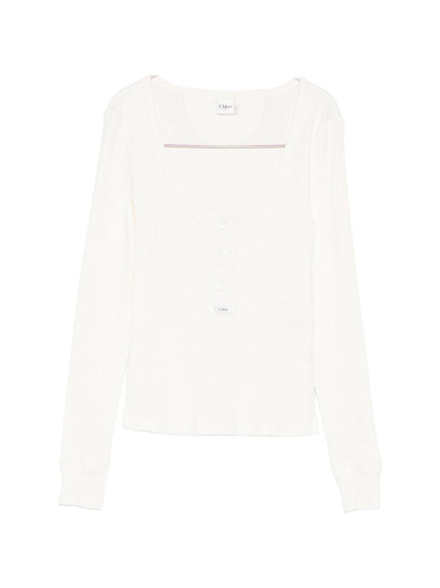 Chloé 100 Percent Cotton Sweater For Women Breathable Everyday Luxe Front Button Knit Natural White