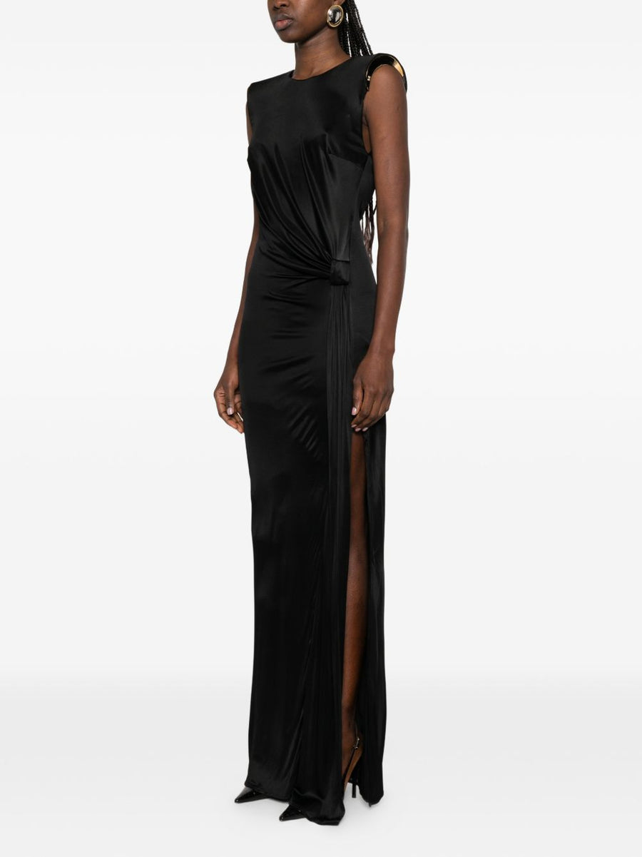 Elisabetta Franchi Black Sleeveless Long Evening Dress With Draped Detailing And Back Tie