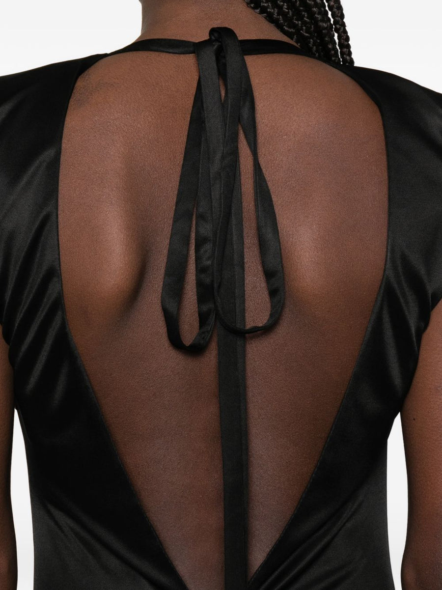 Elisabetta Franchi Black Sleeveless Long Evening Dress With Draped Detailing And Back Tie