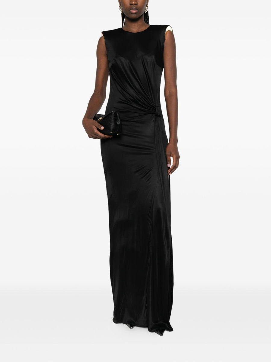 Elisabetta Franchi Black Sleeveless Long Evening Dress With Draped Detailing And Back Tie