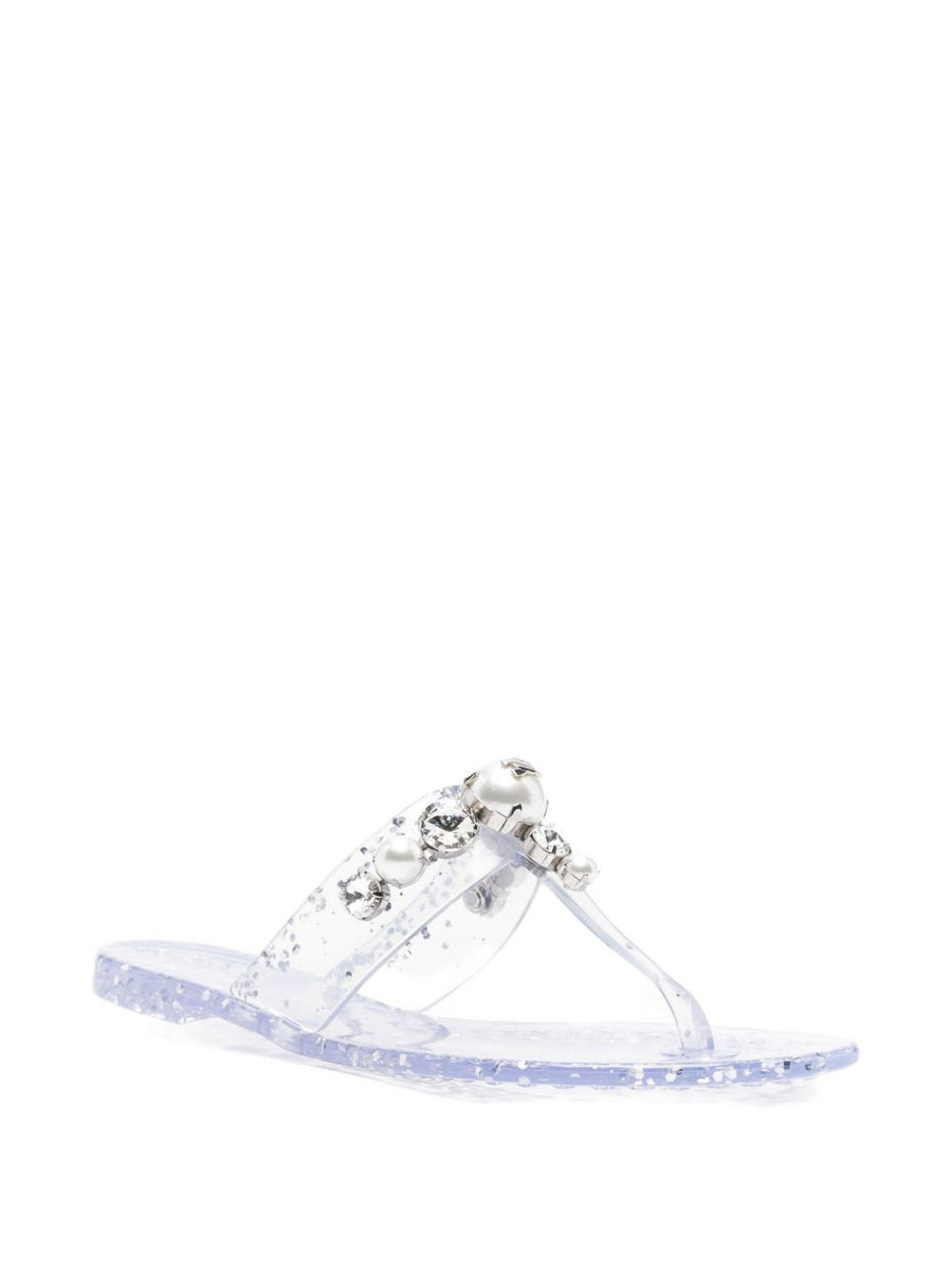 Casadei Silver Embellished Thong Sandals Open Toe Flat Sole For Women EU Size