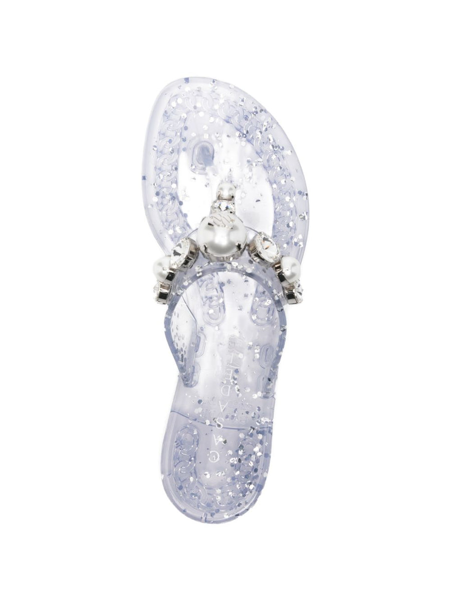 Casadei Silver Embellished Thong Sandals Open Toe Flat Sole For Women EU Size