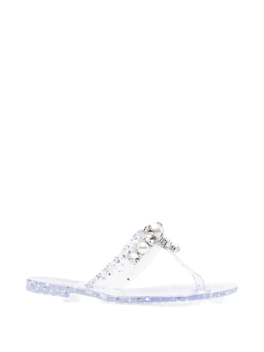 Casadei Silver Embellished Thong Sandals Open Toe Flat Sole For Women EU Size