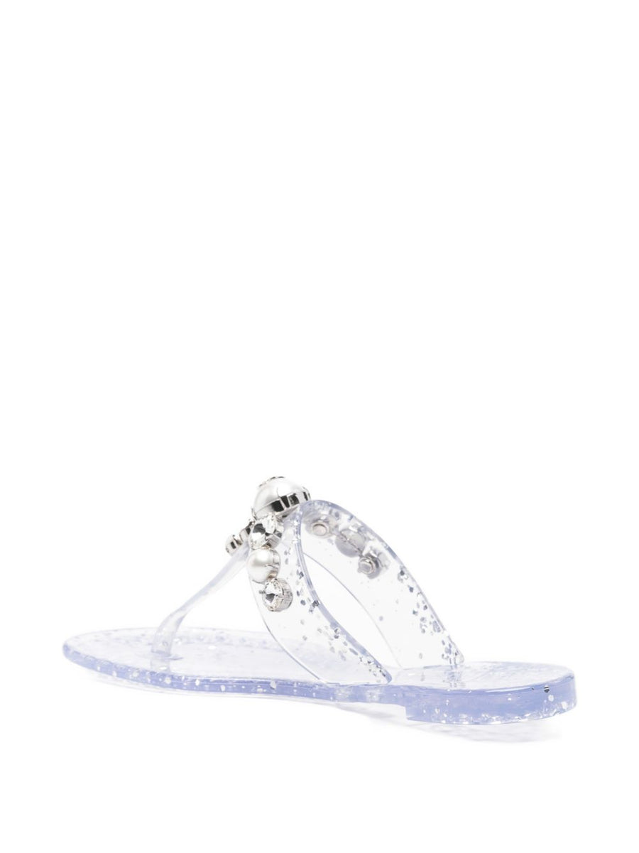 Casadei Silver Embellished Thong Sandals Open Toe Flat Sole For Women EU Size