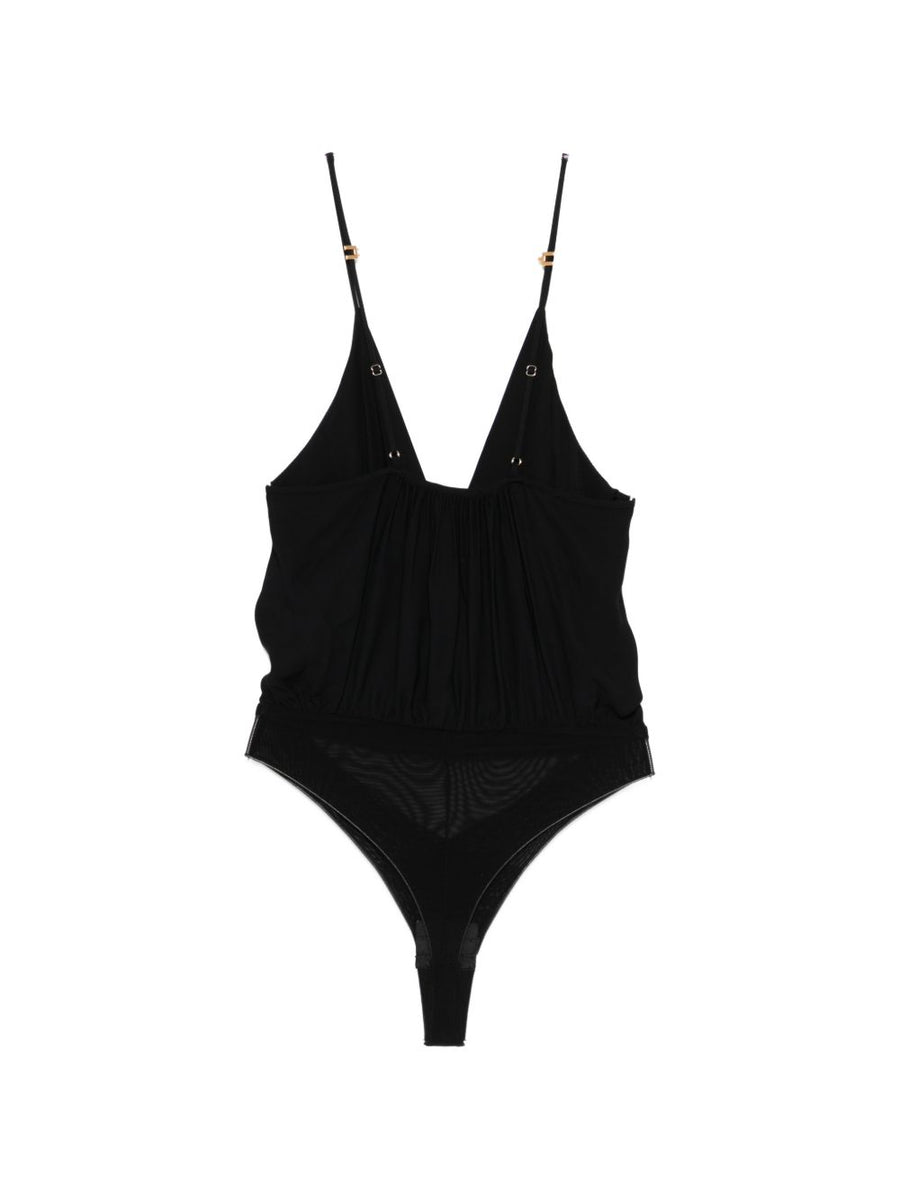 Elisabetta Franchi V Neck Bodysuit With Adjustable Straps For Women Black Brief Cut Silhouette