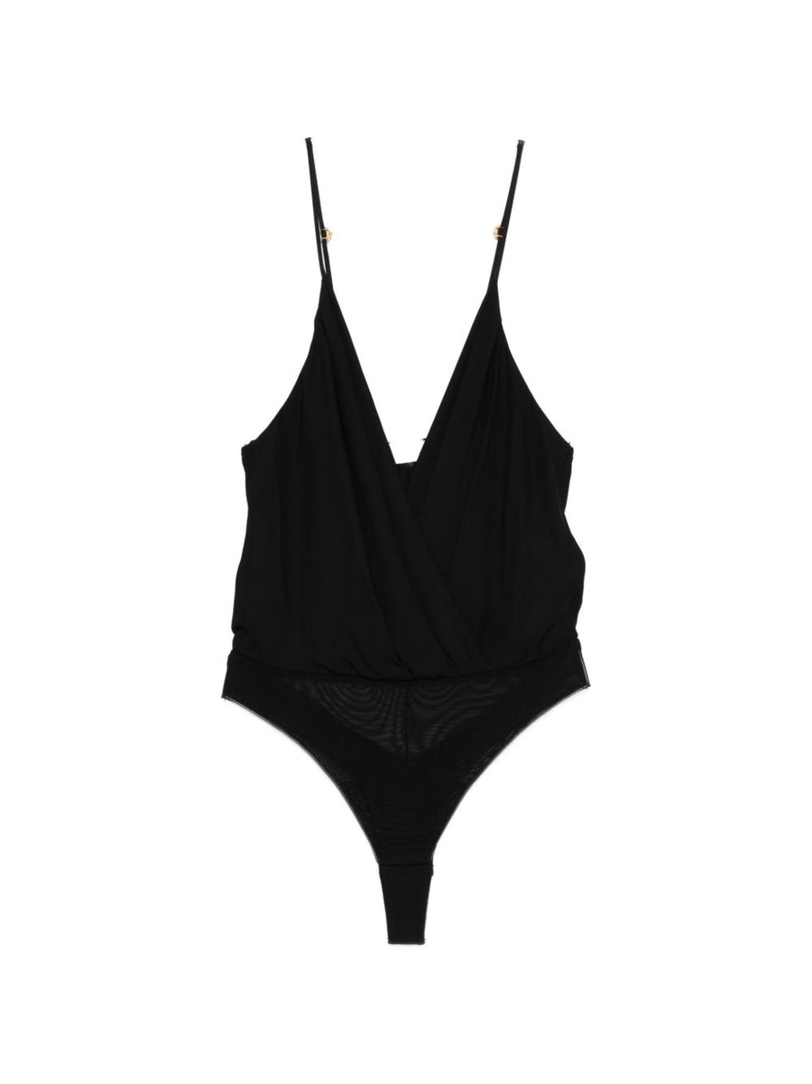 Elisabetta Franchi V Neck Bodysuit With Adjustable Straps For Women Black Brief Cut Silhouette
