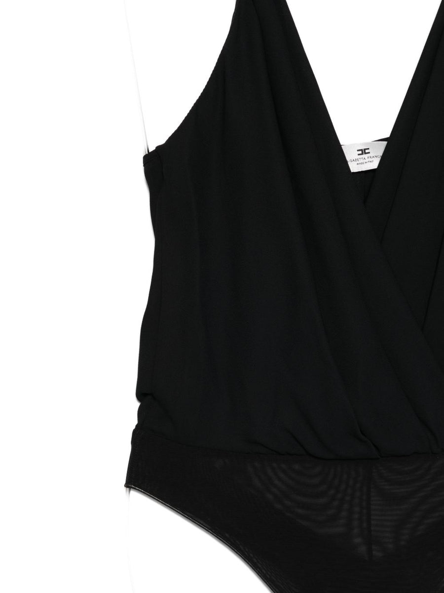 Elisabetta Franchi V Neck Bodysuit With Adjustable Straps For Women Black Brief Cut Silhouette